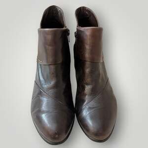 Everybody by B.Z. Moda Brown Leather Foldover Ankle Boots Side Zip EU 40